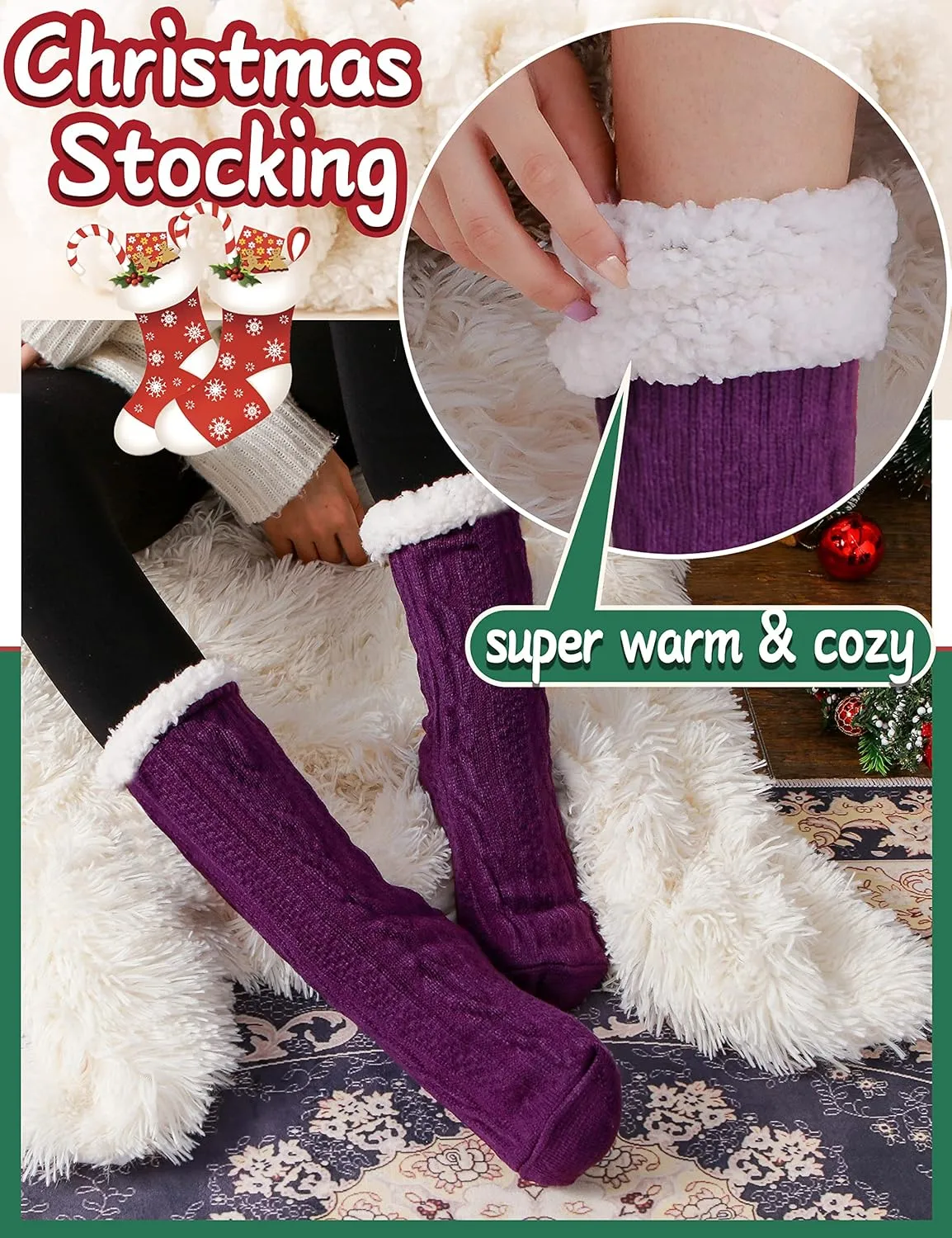 EBMORE Women Slipper Fuzzy Socks Fluffy Cozy Cabin Warm Winter Soft Thick Comfy Fleece Non Slip Home Socks