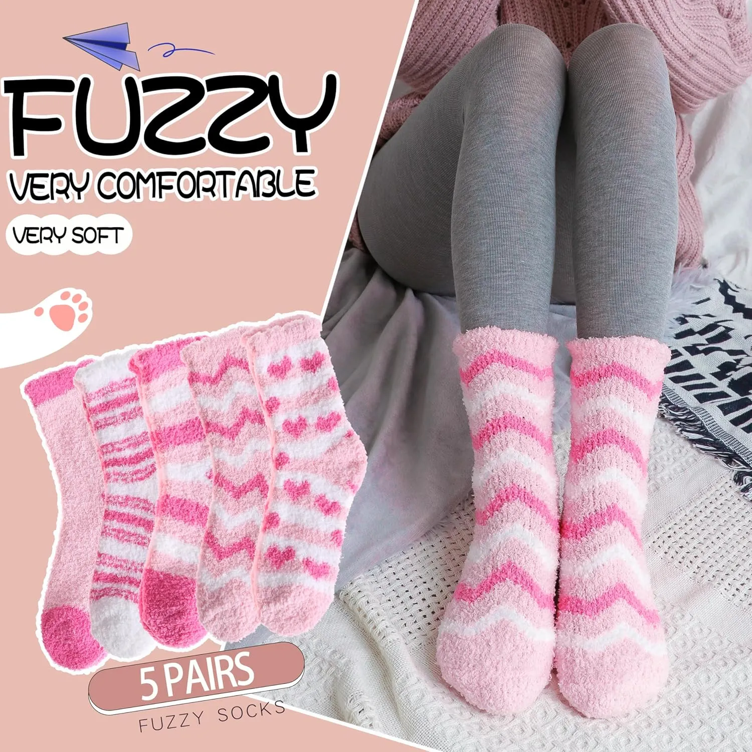 EBMORE Womens Fuzzy Socks Slipper Soft Cabin Plush Warm Fluffy Winter Sleep Cozy Adult Socks