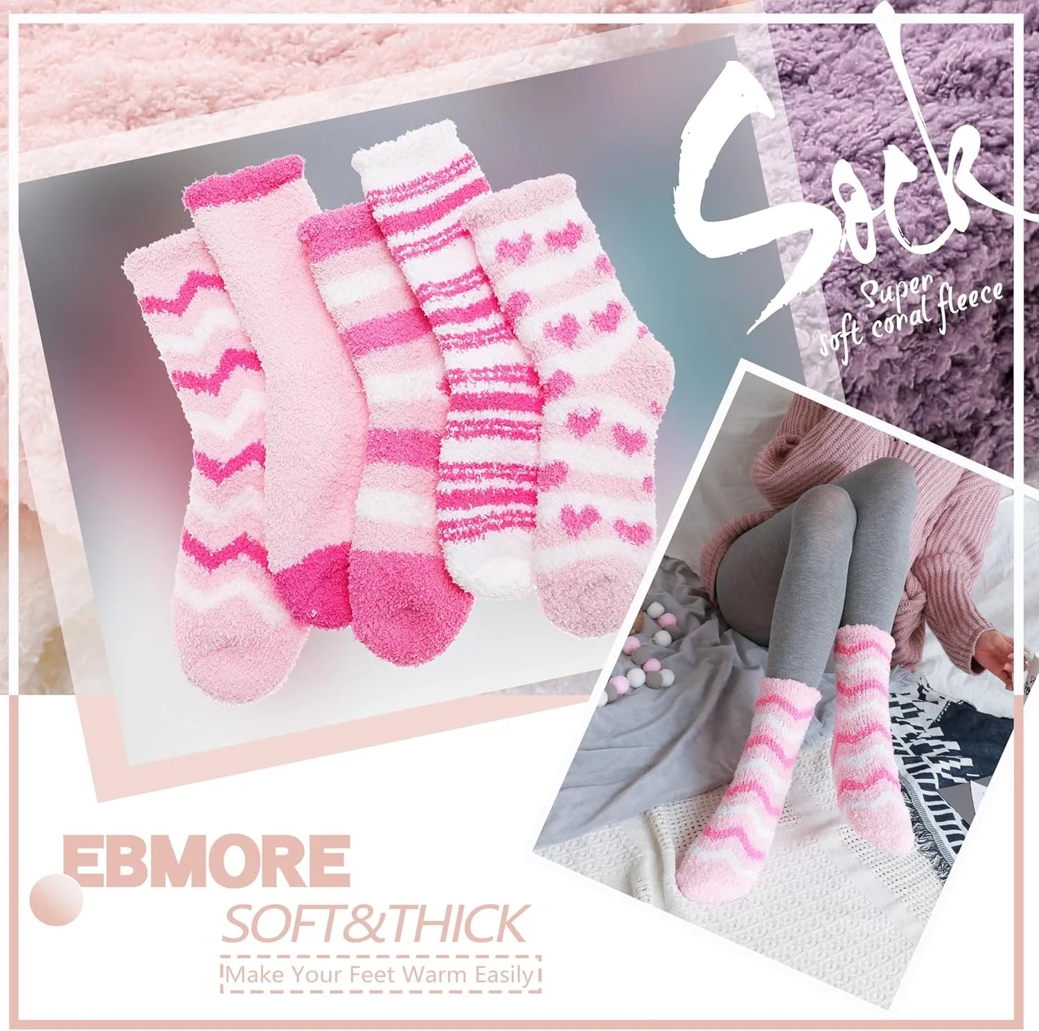 EBMORE Womens Fuzzy Socks Slipper Soft Cabin Plush Warm Fluffy Winter Sleep Cozy Adult Socks
