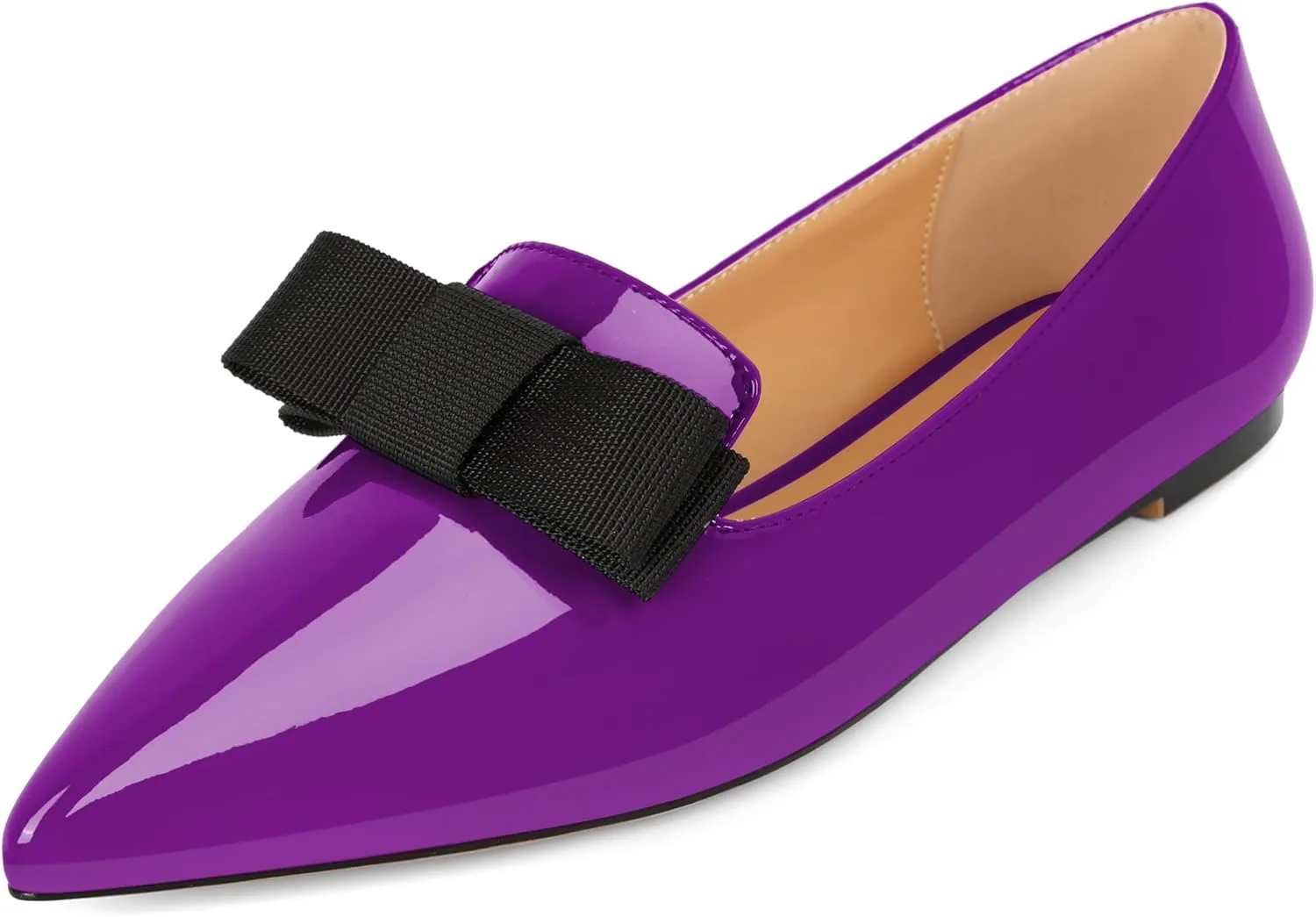 Eldof Women's Loafer Flat Pointed Toe Bow Tie Ballet Slip on Comfortable Dress Work Shoes