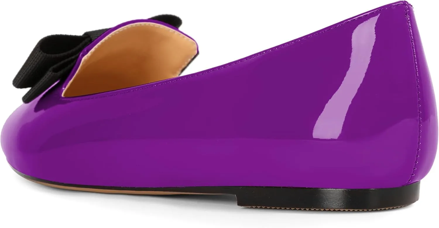 Eldof Women's Loafer Flat Pointed Toe Bow Tie Ballet Slip on Comfortable Dress Work Shoes