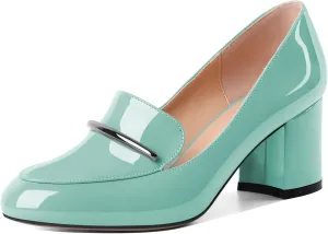 Eldof Women's Pumps Block Heel Round Toe Slip On Chunky Loafer Heel Dress Shoes Pumps for Women 2.5 Inches