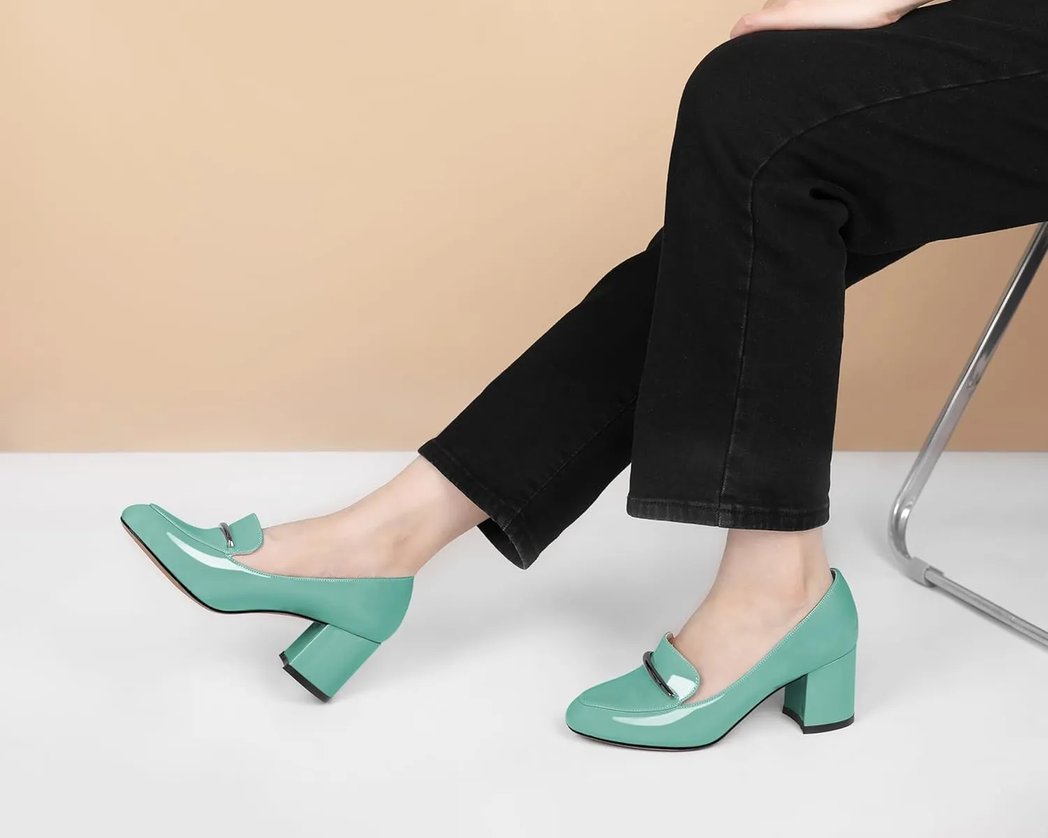 Eldof Women's Pumps Block Heel Round Toe Slip On Chunky Loafer Heel Dress Shoes Pumps for Women 2.5 Inches
