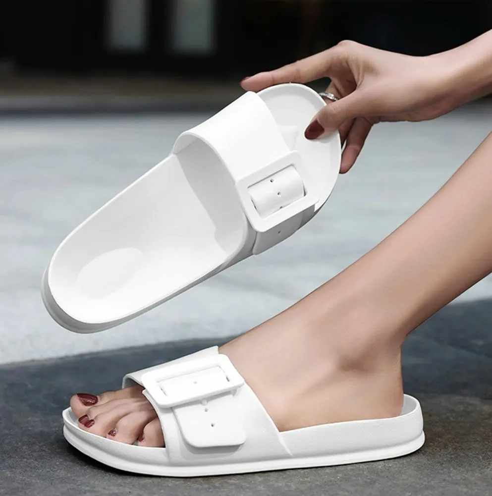 Epsion Women's Comfort Sandal Adjustable Buckle Flat Slipper Outdoor Slides with Arch Support Summer Beach Home Casual Sandles