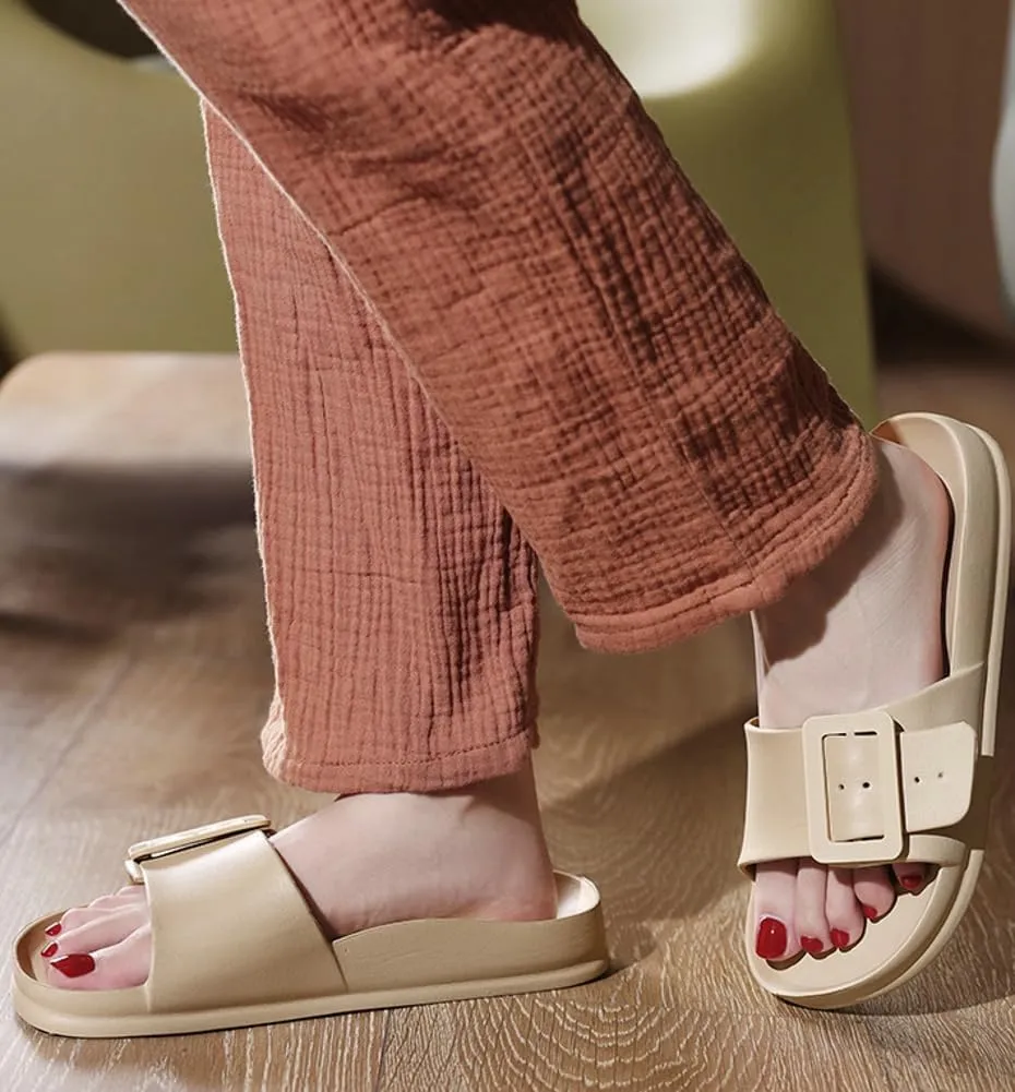 Epsion Women's Comfort Sandal Adjustable Buckle Flat Slipper Outdoor Slides with Arch Support Summer Beach Home Casual Sandles