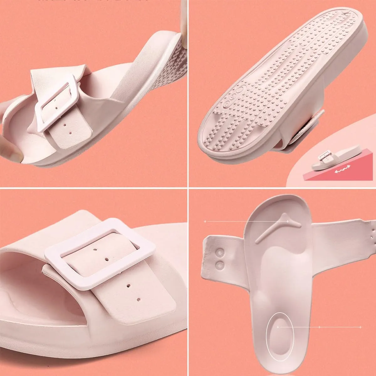 Epsion Women's Comfort Sandal Adjustable Buckle Flat Slipper Outdoor Slides with Arch Support Summer Beach Home Casual Sandles