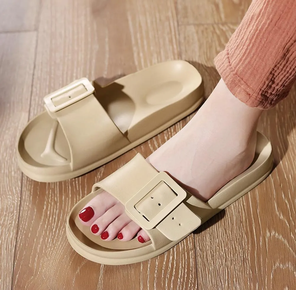 Epsion Women's Comfort Sandal Adjustable Buckle Flat Slipper Outdoor Slides with Arch Support Summer Beach Home Casual Sandles