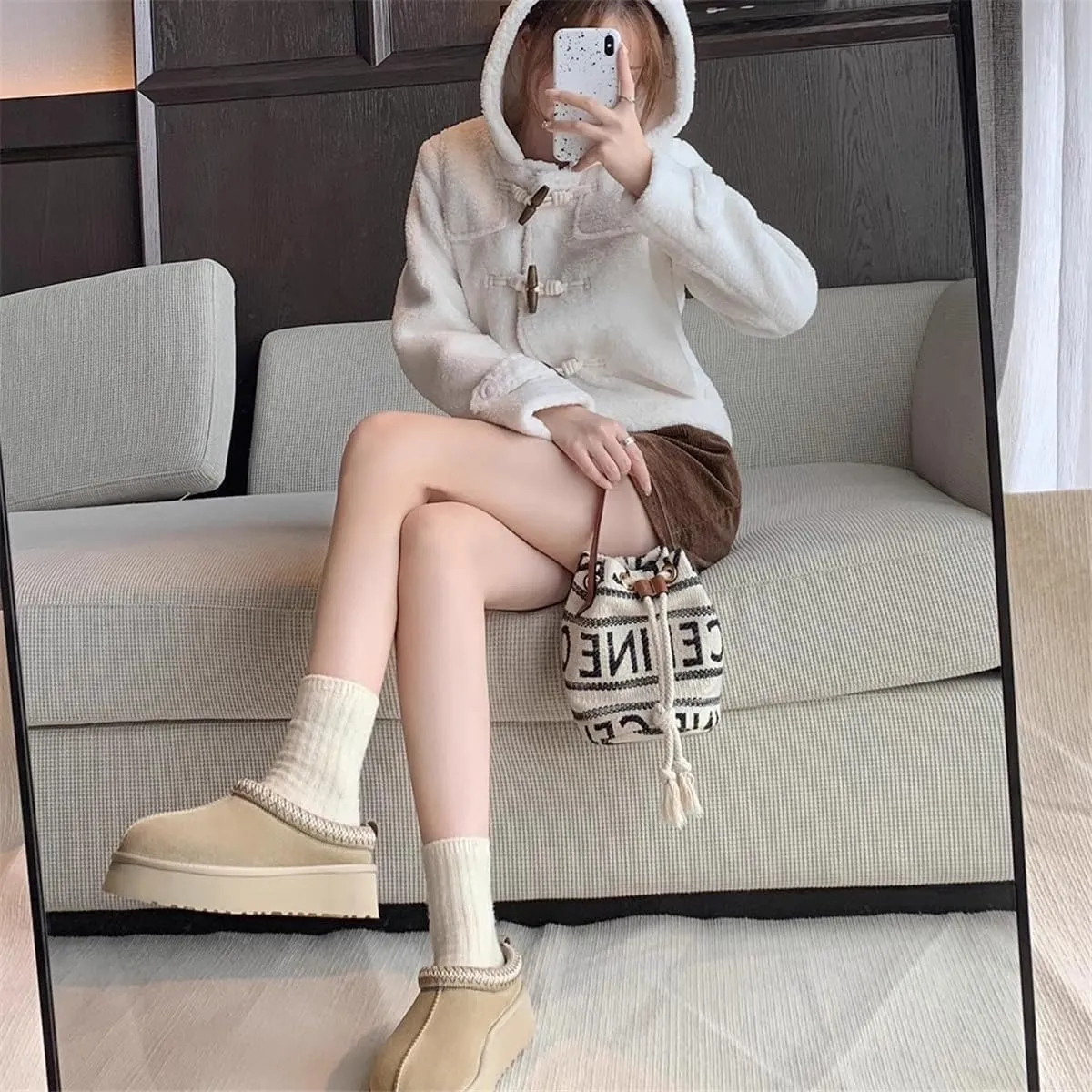 Fashion Winter plush platform Short Ankle boots for kids Fur Fleece Lined slippers girl boy warm Outdoor indoor House anti slip trend Mini boots little kids big kids