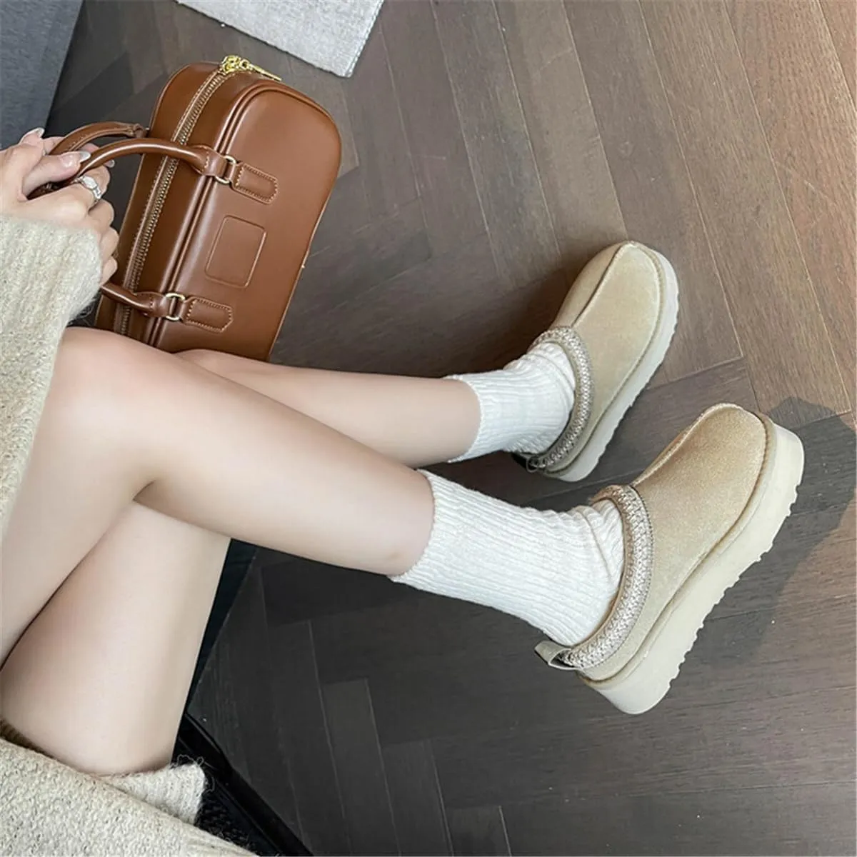 Fashion Winter plush platform Short Ankle boots for kids Fur Fleece Lined slippers girl boy warm Outdoor indoor House anti slip trend Mini boots little kids big kids