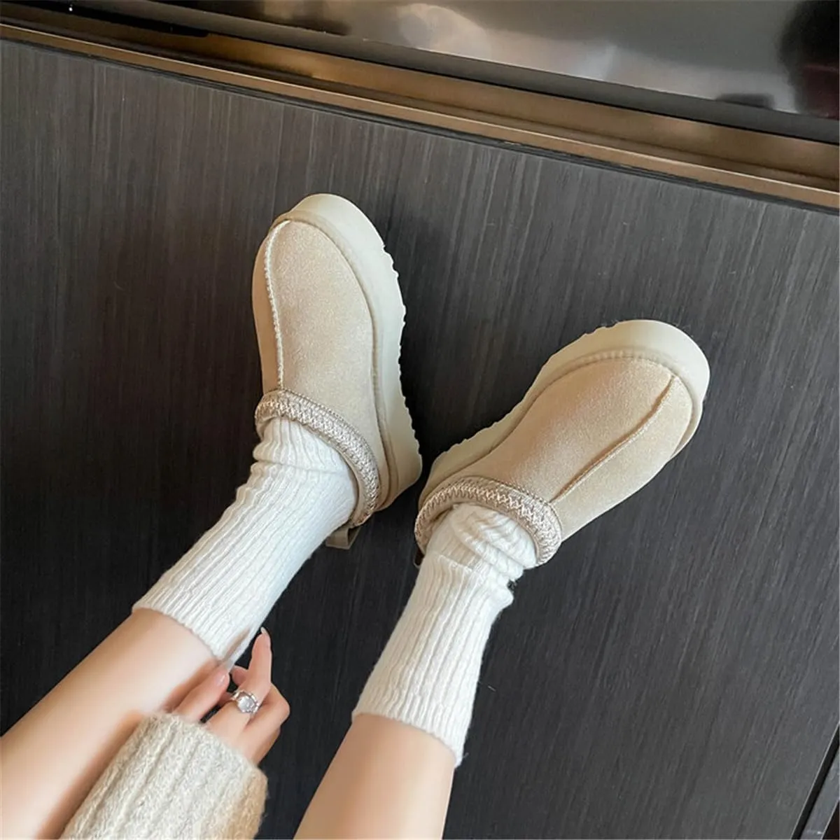 Fashion Winter plush platform Short Ankle boots for kids Fur Fleece Lined slippers girl boy warm Outdoor indoor House anti slip trend Mini boots little kids big kids