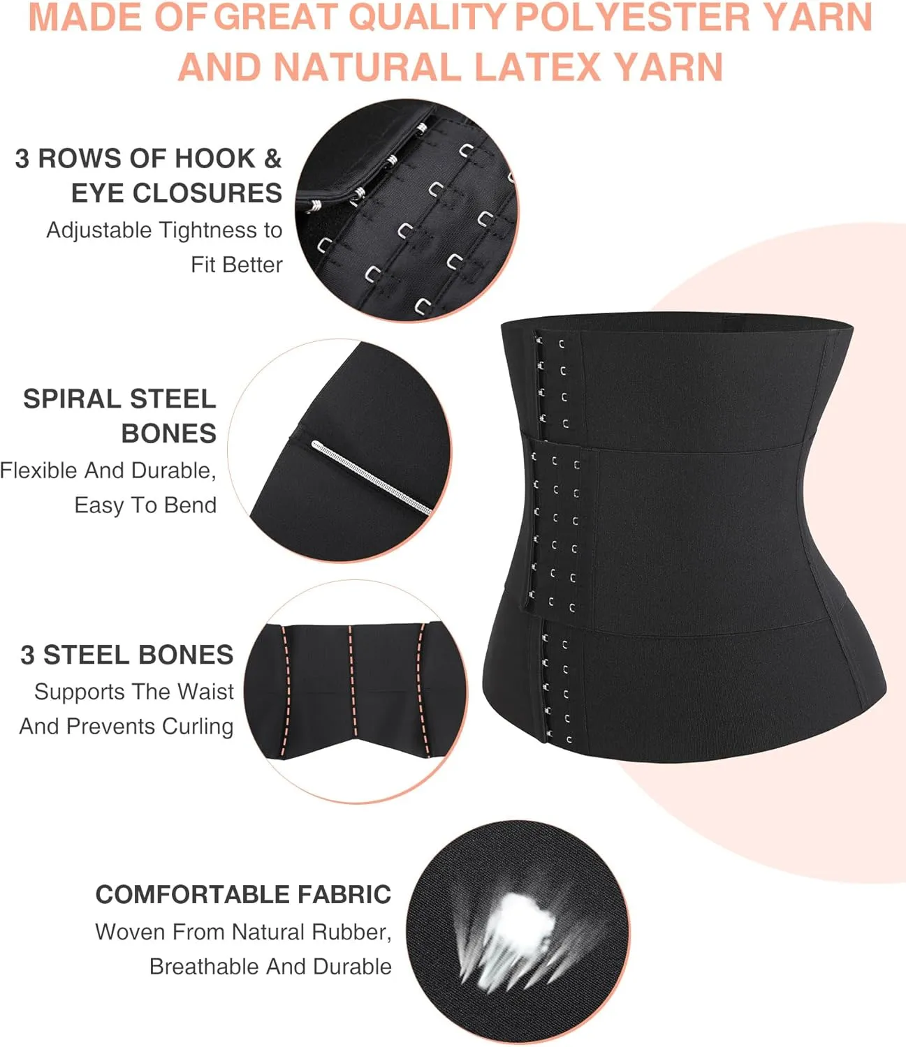 FeelinGirl Waist Trainer for Women Lower Belly Fat Underbust Latex Segmented Corset Sport Girdle Hourglass Body Shaper