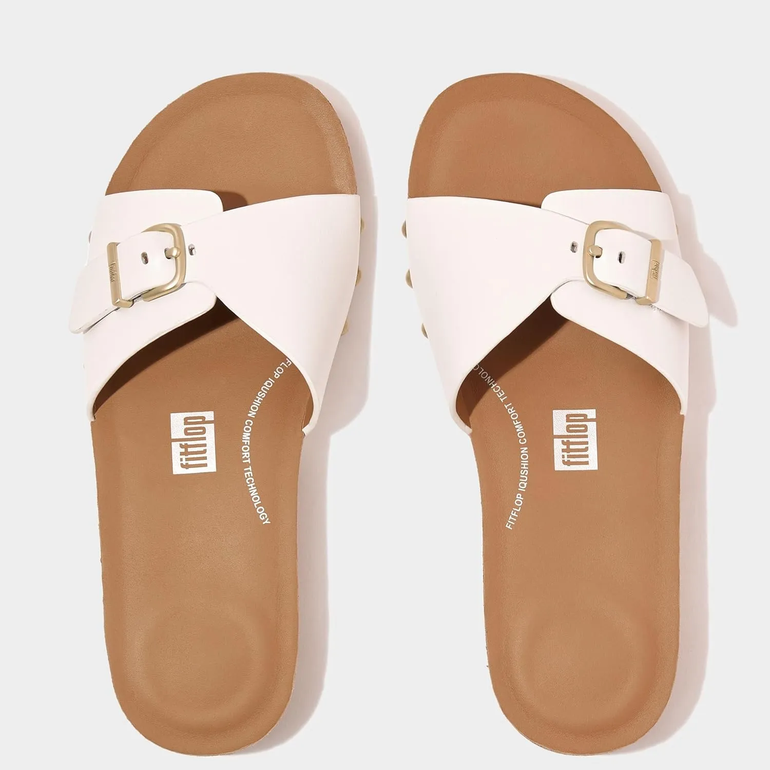 FitFlop Women's Iqushion Adjustable Buckle Leather Slides Wedge Sandal