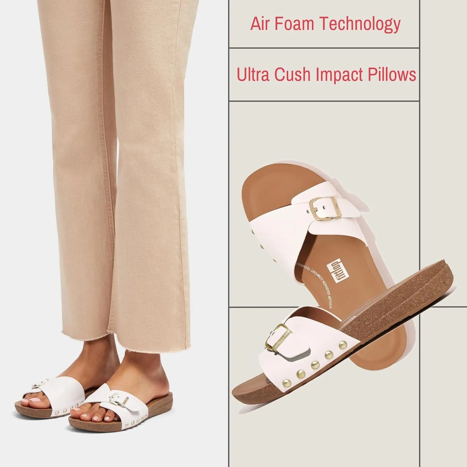 FitFlop Women's Iqushion Adjustable Buckle Leather Slides Wedge Sandal
