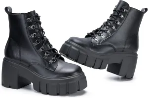 FITORY Women’s Combat Boots Lightweight Lace up Side Zipper Ankle Botas High Heel Chunky Platform Lug Sole Booties Size 6-11