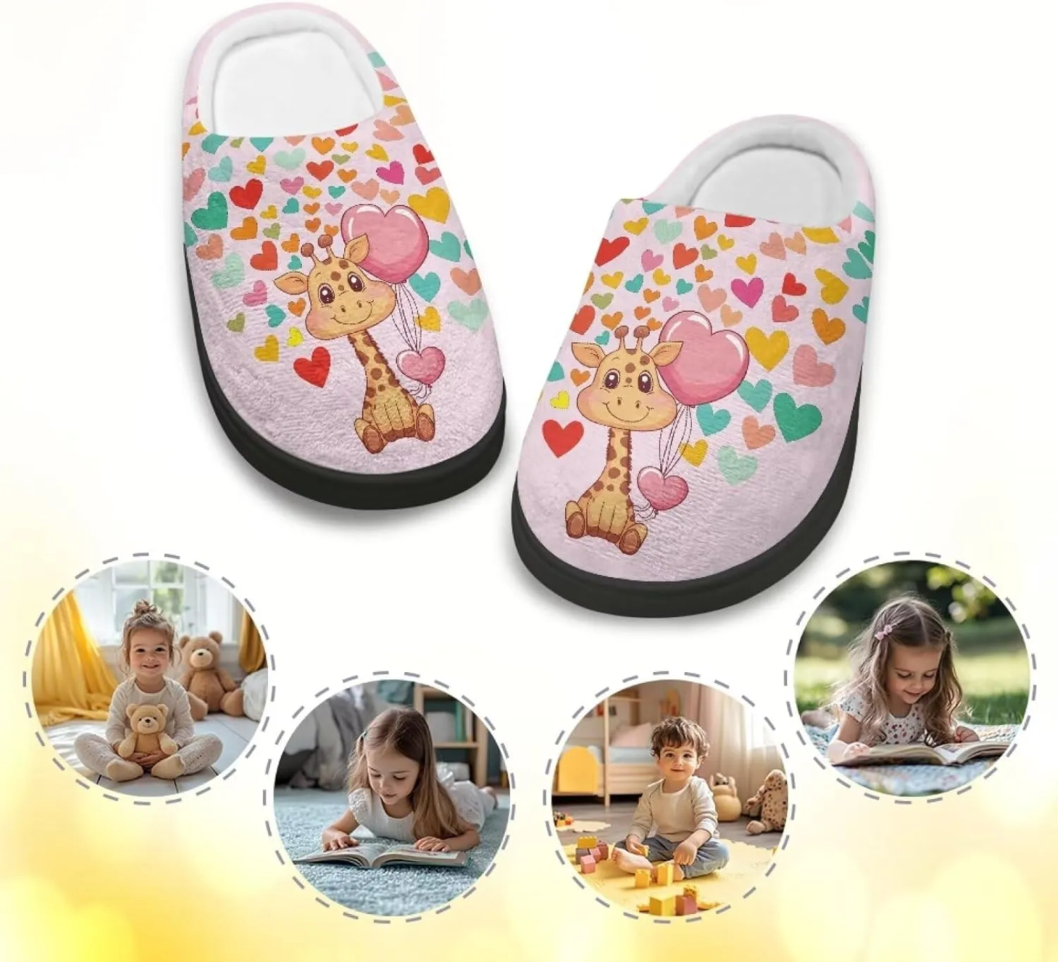 Flannel Slippers for Kids, Closed Toe Fluffy Slippers for Winter, Comfy Soft Home Slippers for Walking