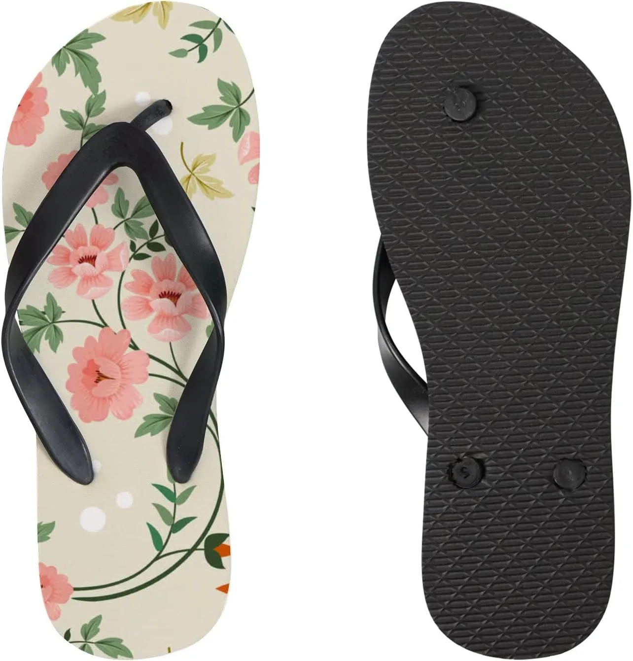 Flip Flops Floral Flowers Leaves Green Orange Yellow Slide Sandals Summer Beach Slippers Thong Sandal Casual Yoga Mat Flat Slides for Women Men