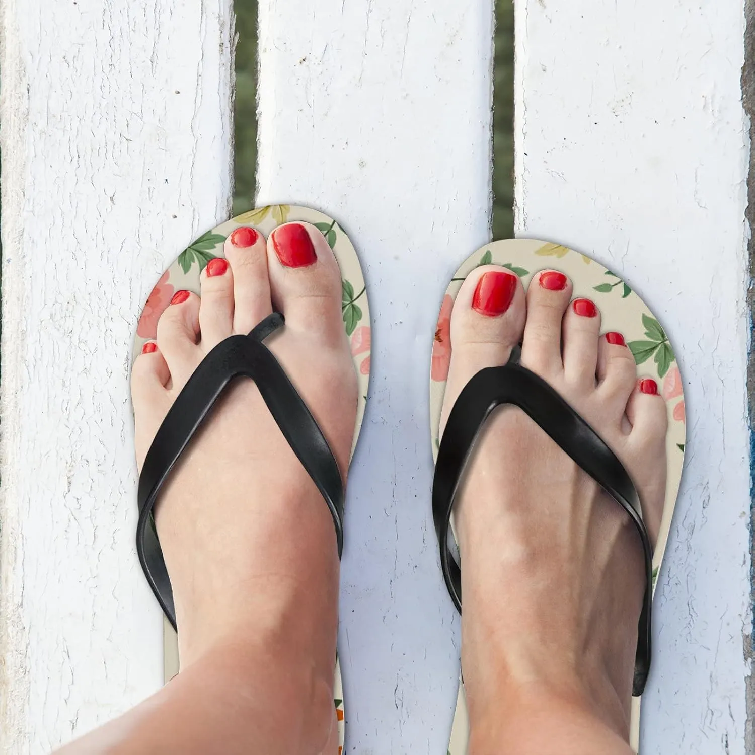 Flip Flops Floral Flowers Leaves Green Orange Yellow Slide Sandals Summer Beach Slippers Thong Sandal Casual Yoga Mat Flat Slides for Women Men