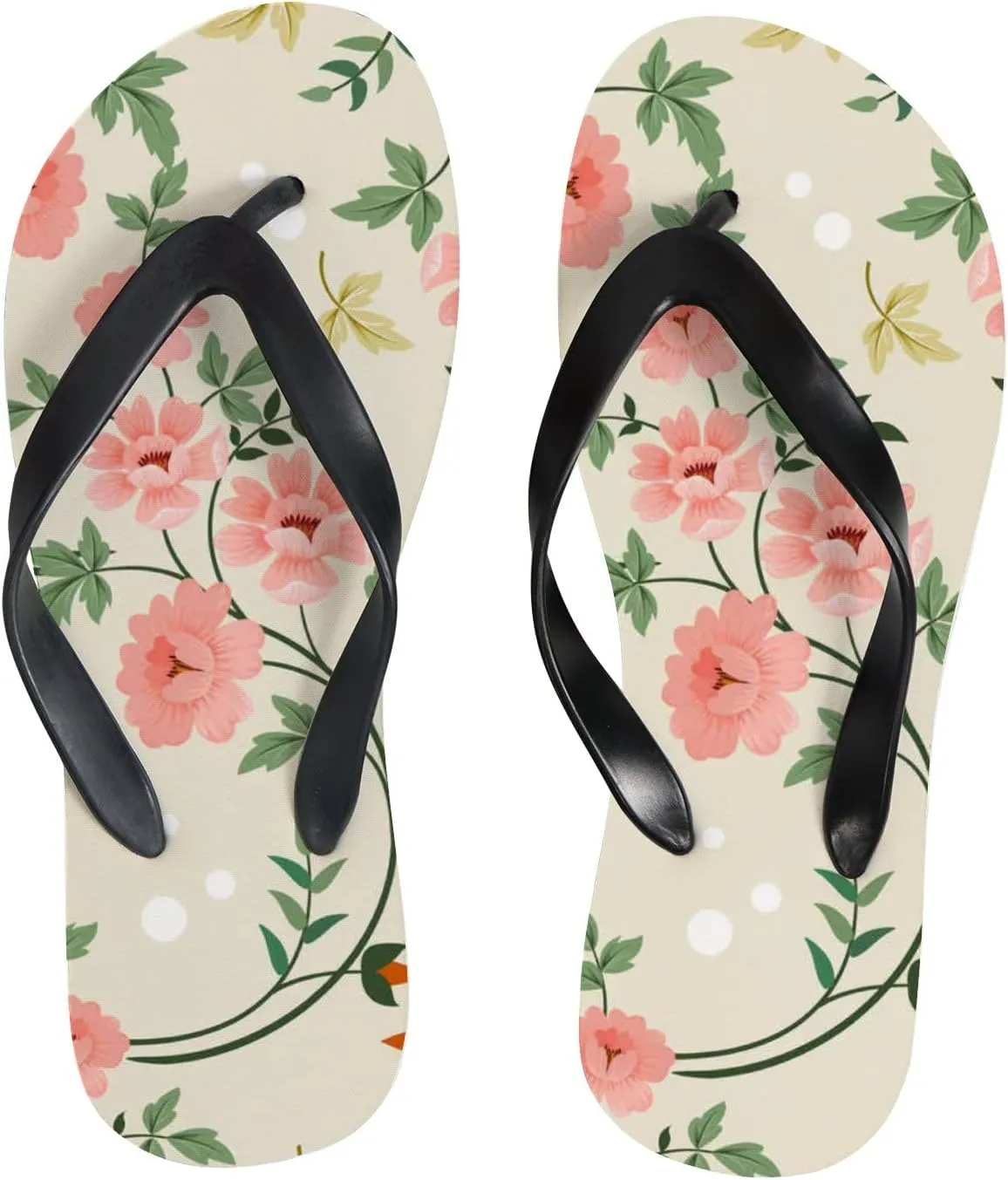 Flip Flops Floral Flowers Leaves Green Orange Yellow Slide Sandals Summer Beach Slippers Thong Sandal Casual Yoga Mat Flat Slides for Women Men