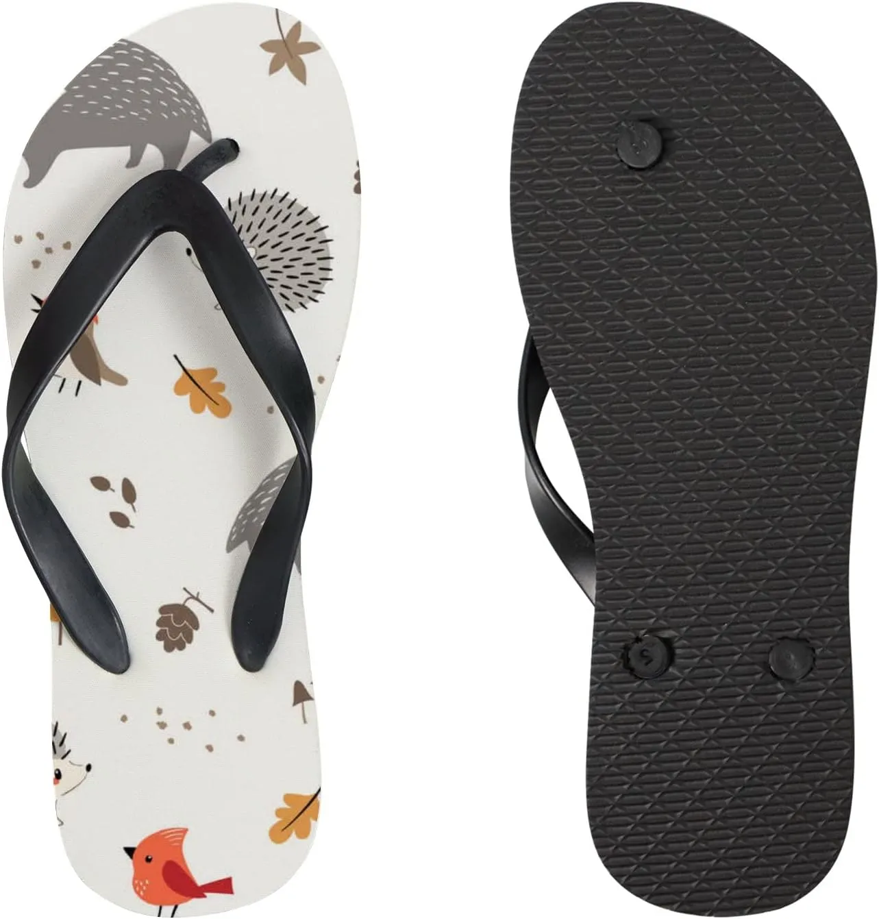 Flip Flops for Women Girls Woodland Animals and Birds Summer Casual Thong Slippers Slide Flat Sandals for Beach