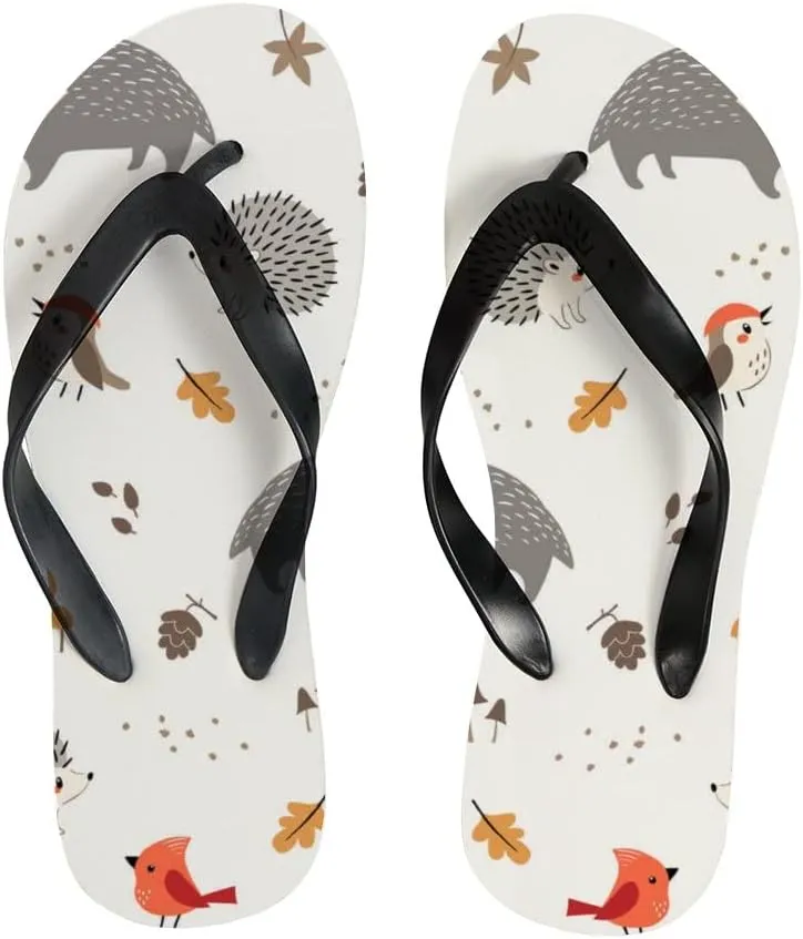 Flip Flops for Women Girls Woodland Animals and Birds Summer Casual Thong Slippers Slide Flat Sandals for Beach