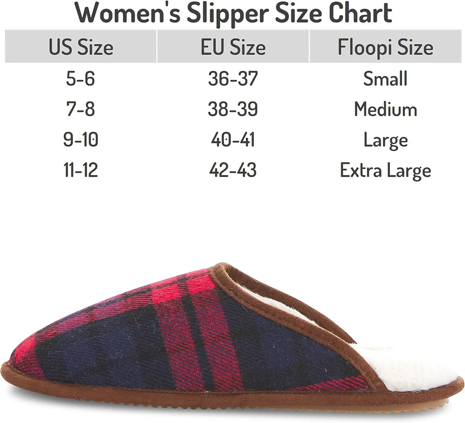 Floopi Slippers for Women Kelly Indoor Outdoor Plaid Faux Sherpa Fur Lined Scuff Slipper W/Memory Foam
