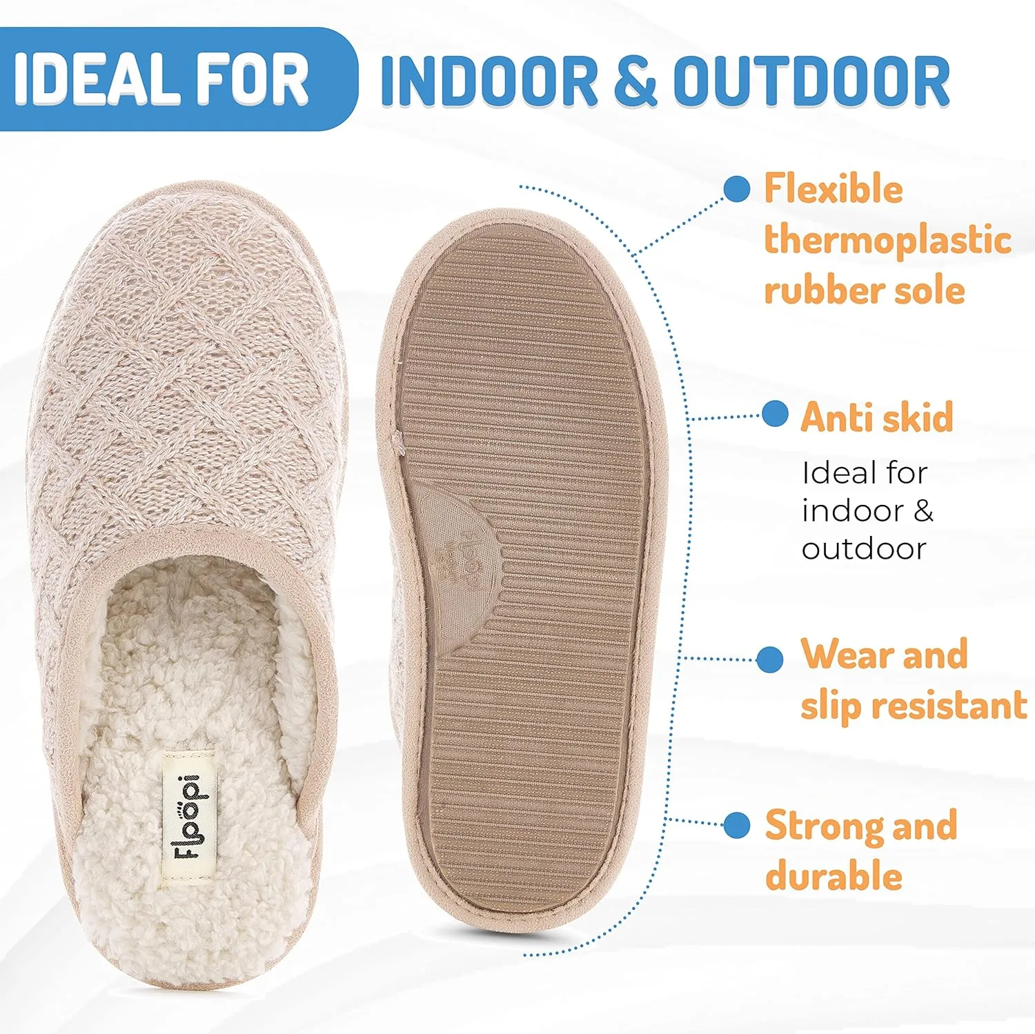 Floopi Slippers for Women Kelly Indoor Outdoor Plaid Faux Sherpa Fur Lined Scuff Slipper W/Memory Foam
