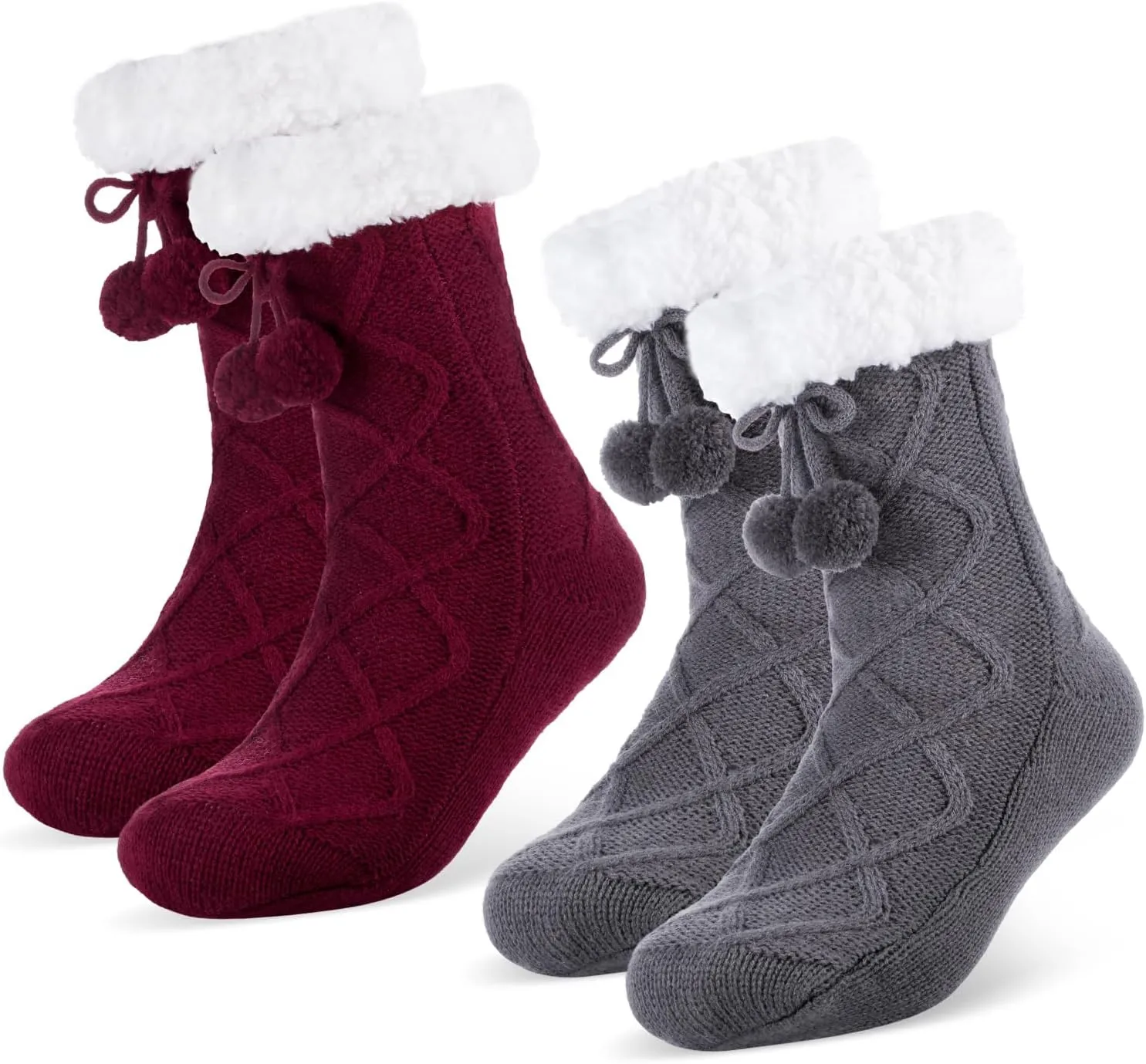 Foaincore 2 Pcs Slipper Socks for Women Sherpa Fuzzy Socks Non Slip Winter Warm Soft Home Fleece-lined Gripper Socks