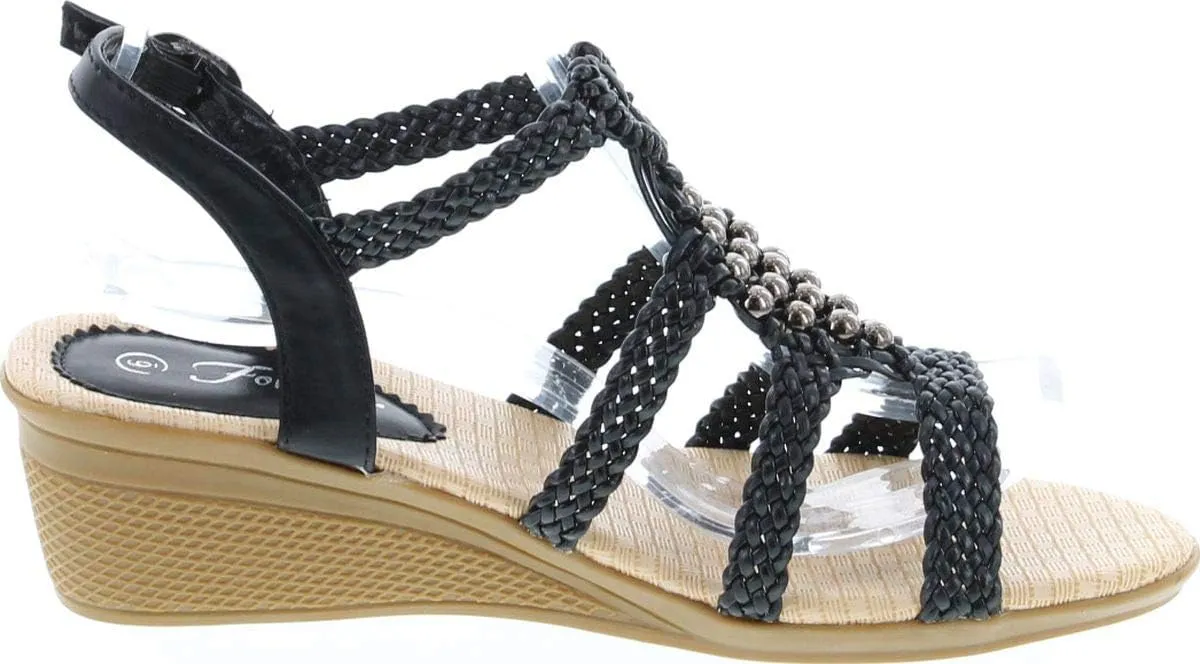 Forever Link Paramount-08 Women's Woven Beaded Floral Boho Wedge Sandal
