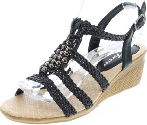 Forever Link Paramount-08 Women's Woven Beaded Floral Boho Wedge Sandal