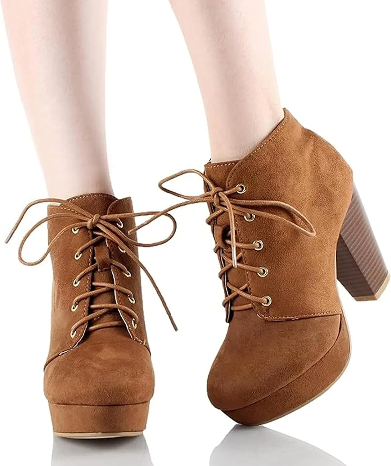 Forever Link Women's Comfort Chunky Heel Lace Up Ankle Booties
