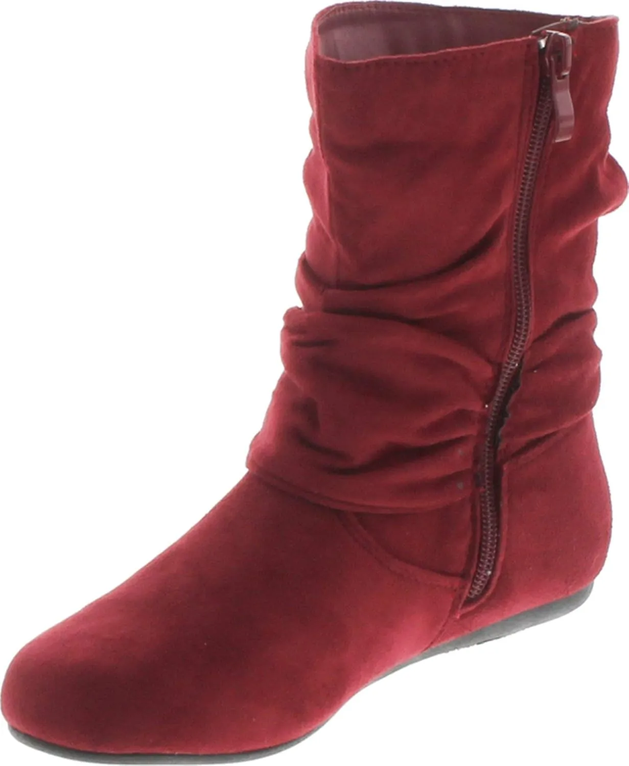 Forever Link Women's Fashion Mid Calf Flat Heel Side Zipper Slouch Boots Booties