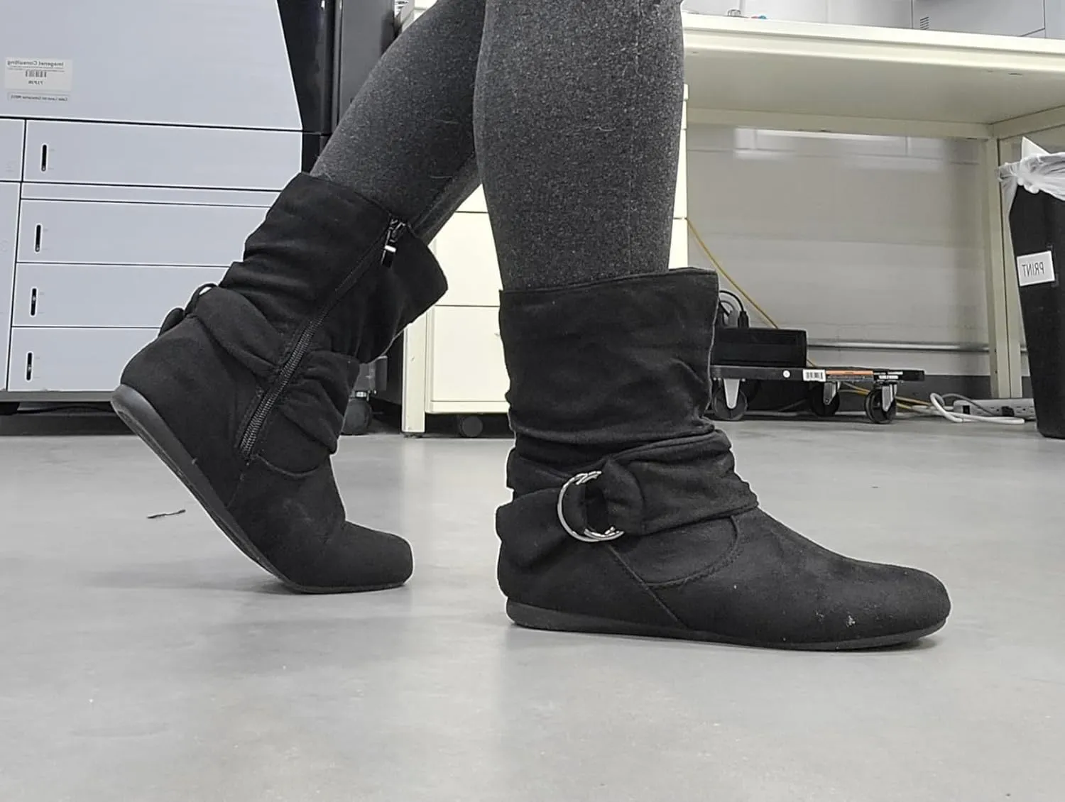 Forever Link Women's Fashion Mid Calf Flat Heel Side Zipper Slouch Boots Booties