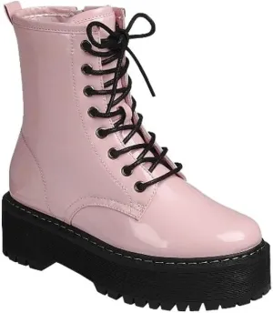 Forever Women Chunky Lug Sole Lace up Ankle Boot w/Side Zipper