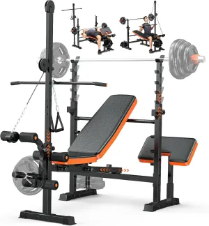 Fostoy 800lbs 8 in 1 Adjustable Olympic Weight Bench Set with Leg Extension and Leg Curl Multi-Function Bench Press Set for Full Body Workout