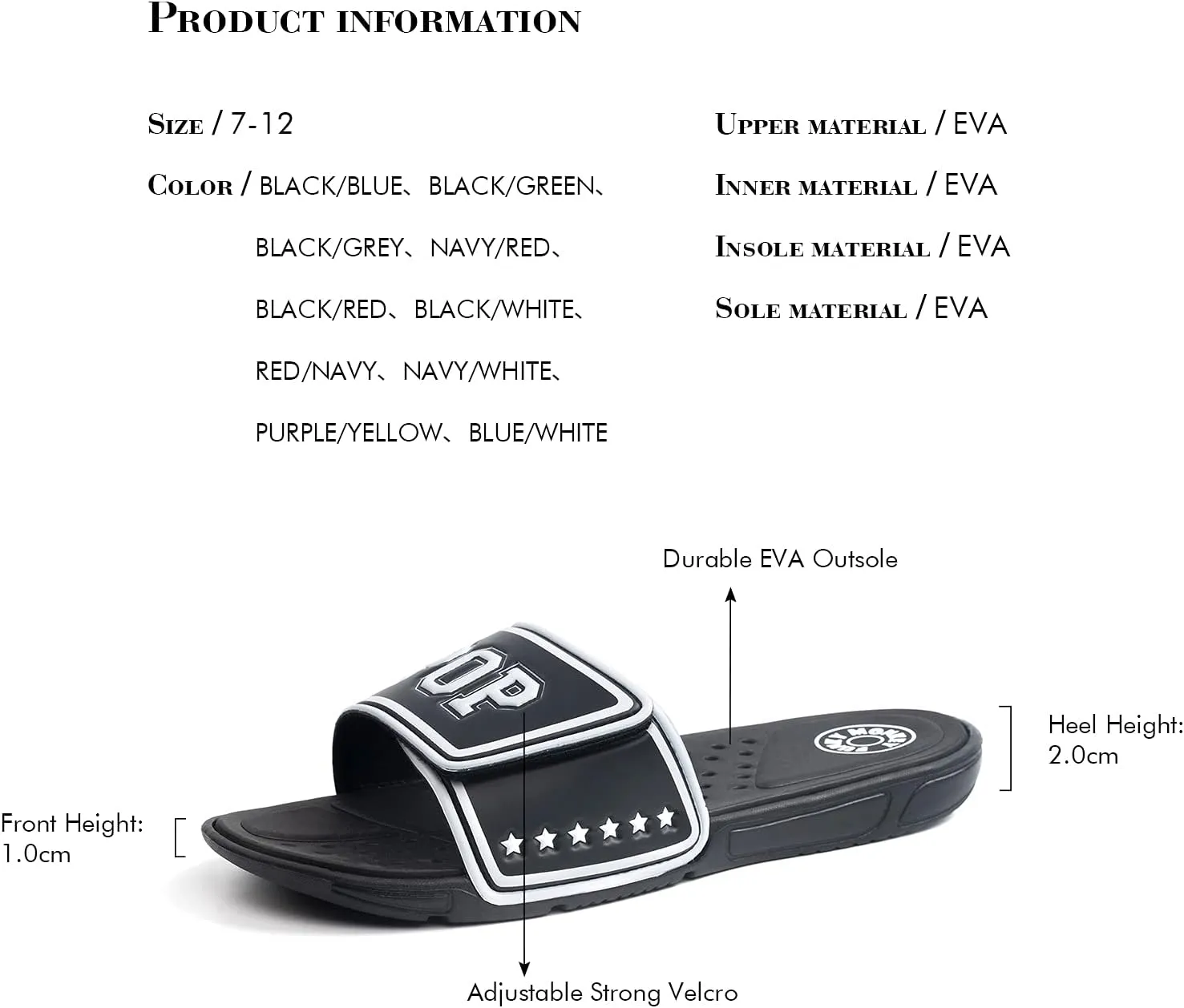 FUNKYMONKEY Men's Slide Sandals with Adjustable Upper and Comfort Quick-Dry Footbed Beach Shower Slippers