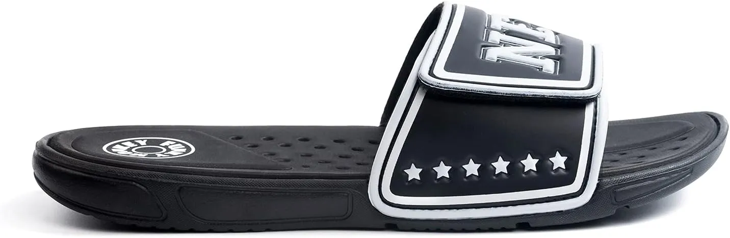FUNKYMONKEY Men's Slide Sandals with Adjustable Upper and Comfort Quick-Dry Footbed Beach Shower Slippers