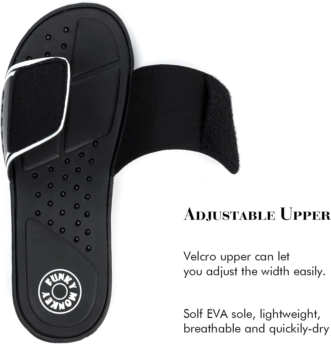 FUNKYMONKEY Men's Slide Sandals with Adjustable Upper and Comfort Quick-Dry Footbed Beach Shower Slippers