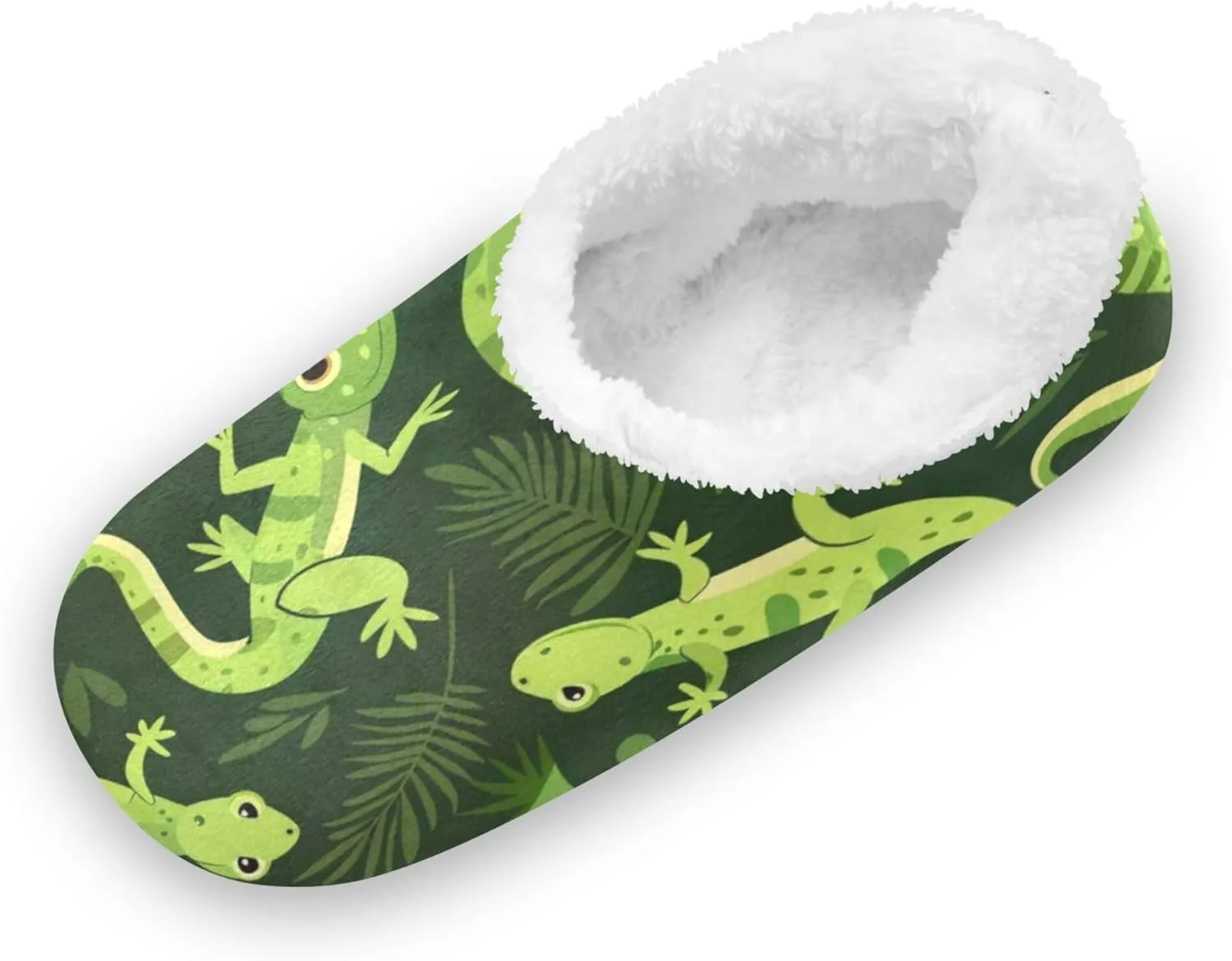 Funny Green Lizard and Leaves Kids Slippers for Boys Girls