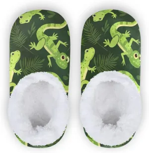 Funny Green Lizard and Leaves Kids Slippers for Boys Girls