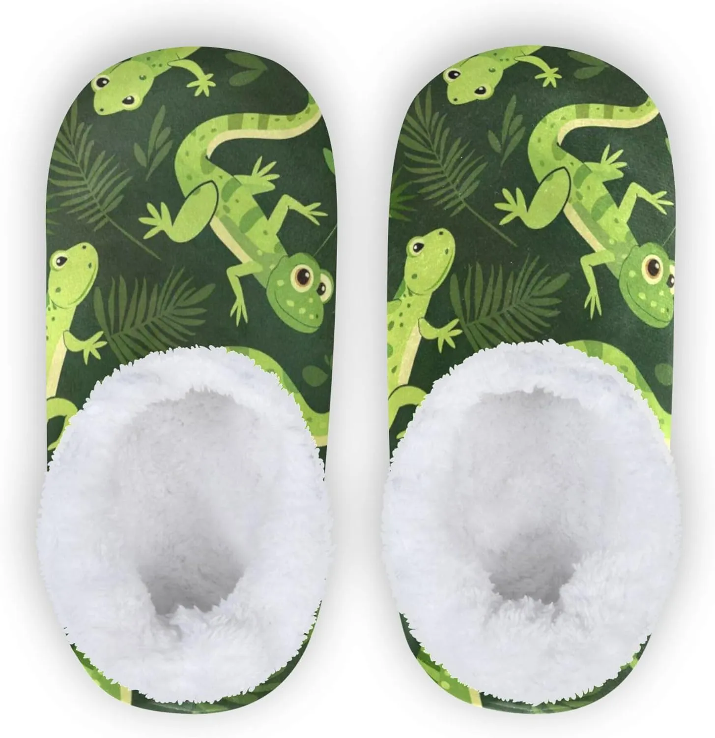 Funny Green Lizard and Leaves Kids Slippers for Boys Girls