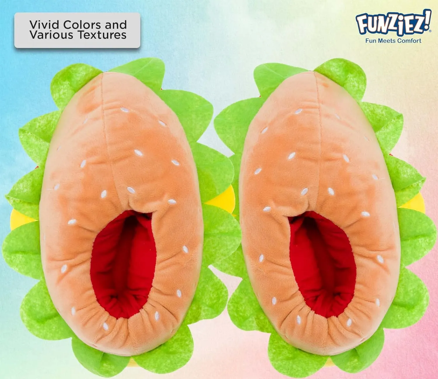 Funziez! Hamburger Slippers - Plush Cheeseburger Slippers Novelty House Shoe