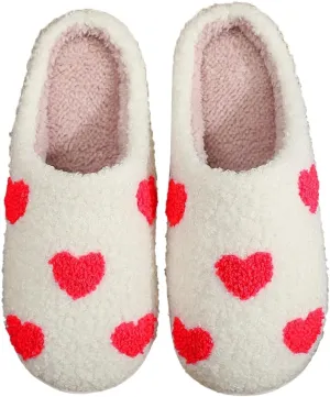 Fuzzy House Slippers for Unisex Cute Mini Hearts Pattern Slip-on Plush Non-slip Slippers Valentine's Day Gifts