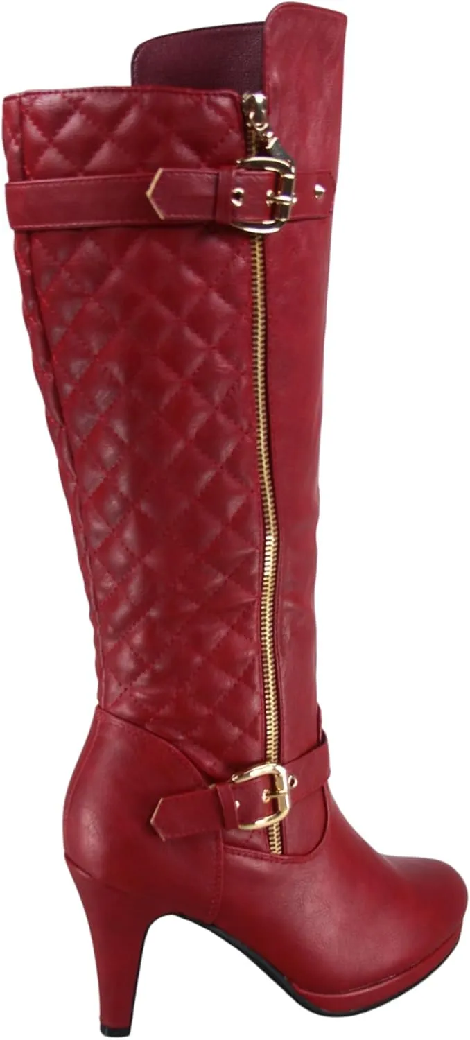FZ-Win-45 Women's Fashion Round Toe High Heel Platform Zipper Knee High Boots