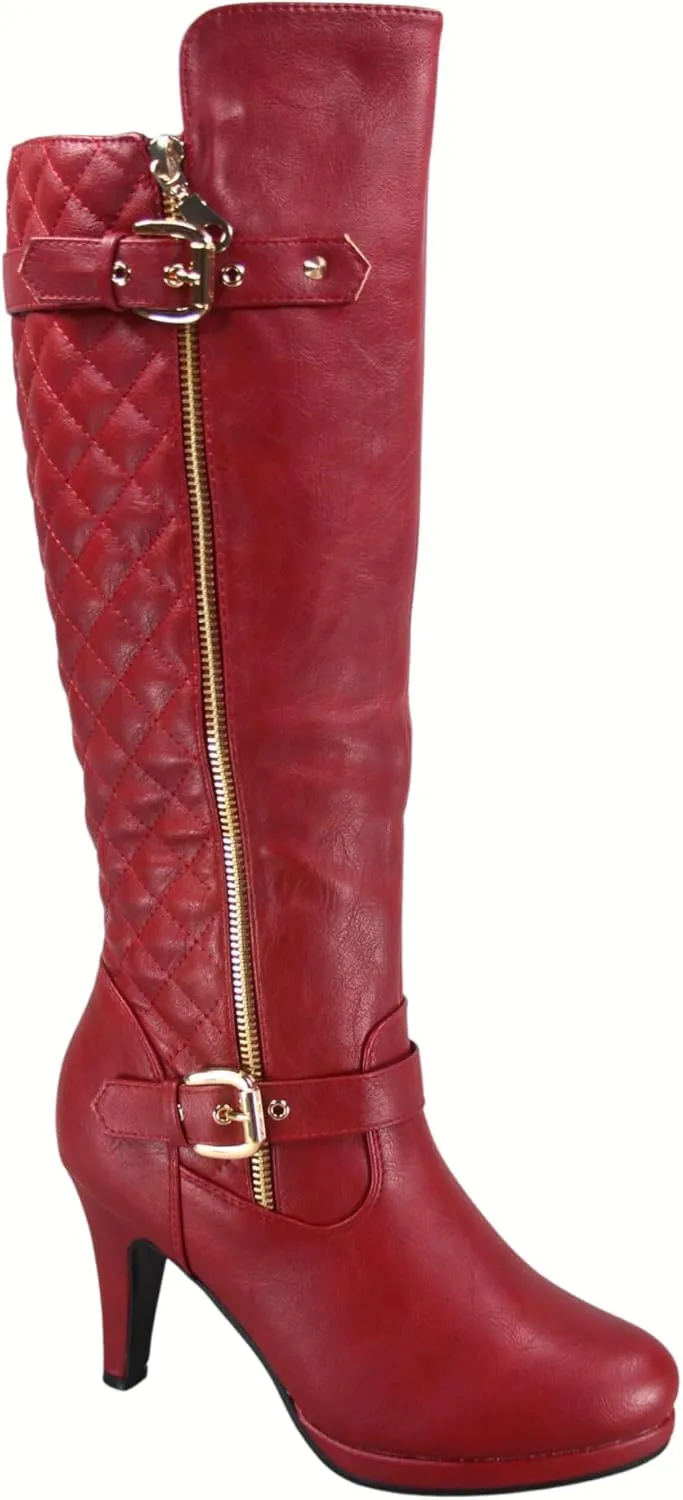 FZ-Win-45 Women's Fashion Round Toe High Heel Platform Zipper Knee High Boots