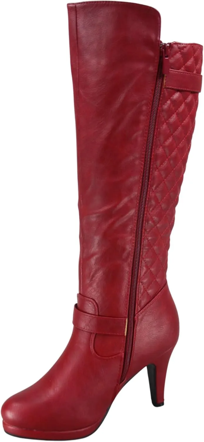 FZ-Win-45 Women's Fashion Round Toe High Heel Platform Zipper Knee High Boots