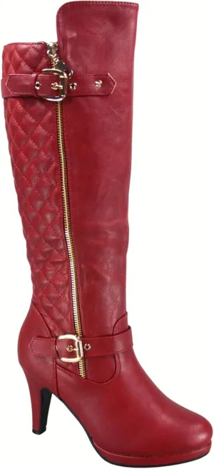 FZ-Win-45 Women's Fashion Round Toe High Heel Platform Zipper Knee High Boots
