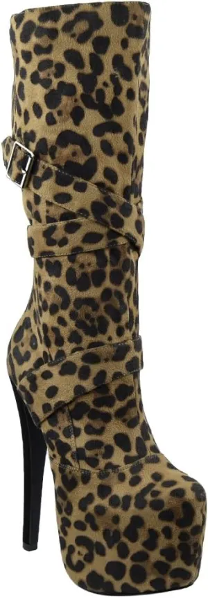 Generation Y Womens Mid Calf Boots Strappy Buckle Platform Sexy High Heels