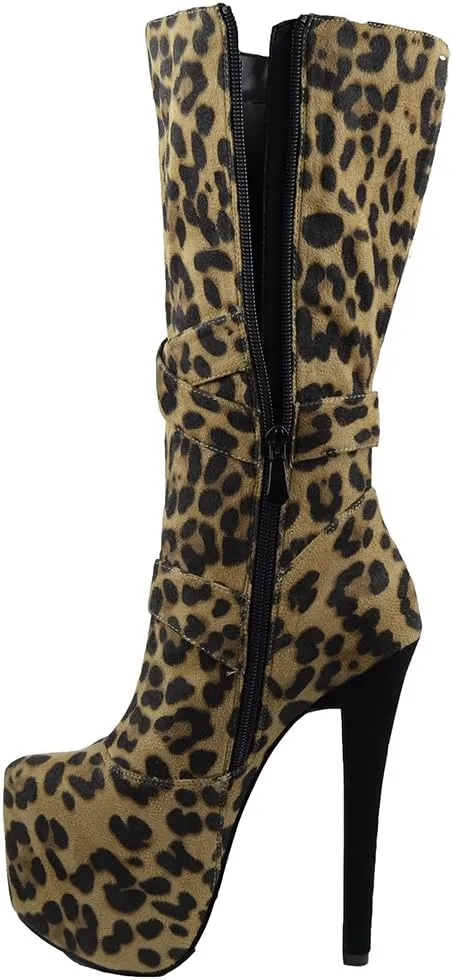 Generation Y Womens Mid Calf Boots Strappy Buckle Platform Sexy High Heels