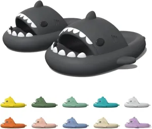 geywhey Men's and Women's Shark Slides Cloud Slippers with Thick Sole and Deep Heel Cup Footbed - Anti-Slip Beach Pool Shower Shoes for Summer