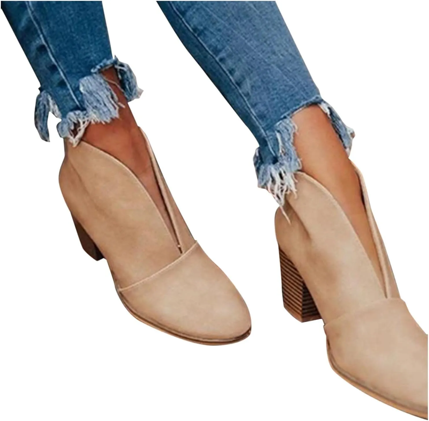 Gibobby Ankle Boots for Women Dressy Wedge Boots V Cutout Autumn Dressing Stacked Chunky Heel Short Cowboy Booties 2022 Fall Boots